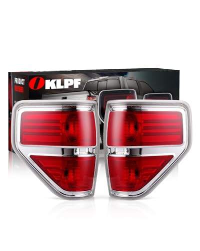 OKLPF Rear Brake Tail Lights Compatible With 2009 2010 2011 2012 2013 2014 Ford F150 F-150 Replace Silver Taillights Assembly Red Chrome Tail Lights Not Included Bulbs Driver and Passenger Side