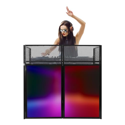 Lidhujnk DJ Display Stand, DJ Event Booth Facade, Portable DJ Facade Booth Table, DJ Controller Stand, Foldable Metal Frame DJ Booth Panel for Show, Party, Gathering