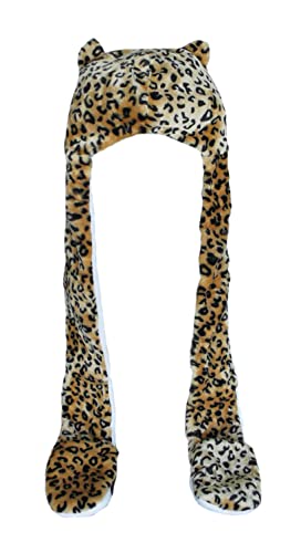 Winter Headwear Plush Toques One Size Animal Theme - Long Scarf & Mittens (Brown Leopard) #TOP16