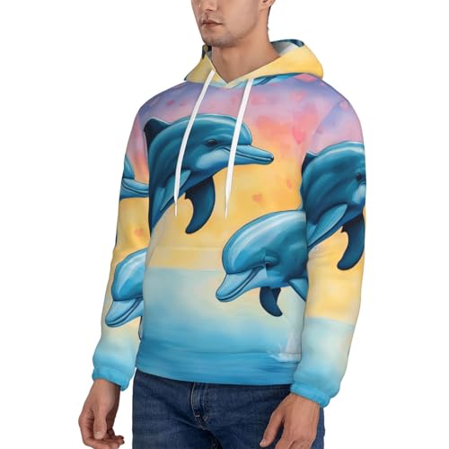 nanger Dolphins In Love Print Men'S Casual Hooded Sweatshirt, Thin Fleece Long Sleeve Hoodie Pullover With Pocket3