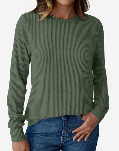 Womens Tops Long Sleeve Lightweight Shirts 2025 Fall Fashion Trendy Pullover Tops Crewneck Knit Tee Sweatshirts2