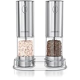 Arendo - Salz und Pfeffermühlen Elektrische 2er Set - mit USB Wiederaufladbarer - Verbesserte große Kapazität - Gewürzmühle elektrisch - Einstellbare Grobheit - LED-Licht