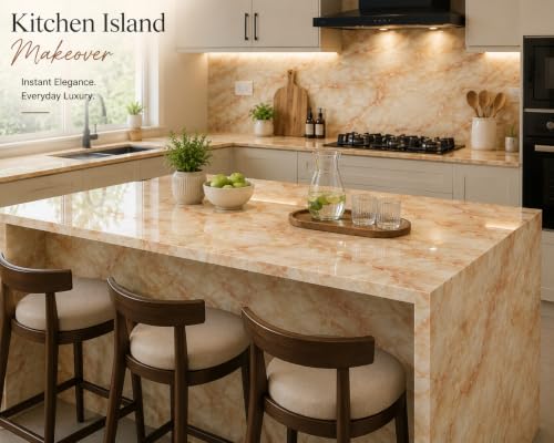 Image of Self Adhesive Marble Wallpaper, Waterproof & Oil Proof Vinyl Sheet for Kitchen, Bathroom, Furniture, Fridge, Countertop & Cabinet (60 x 200 cm, Pack of 1)