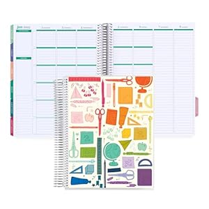 Erin Condren 8.5×11 Spiral Teacher Lesson Planner (July 2024 – June 2025) – School Supplies Classic Interchangeable Cover, Vertical Layout, Evolve Theme, Platinum Spiral, 80 Lb