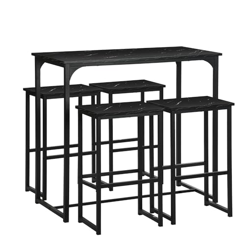 GOKHOMX Bartisch mit 4 Hockern, Set hoher Bartisch mit 4 Hockern, Esstisch...