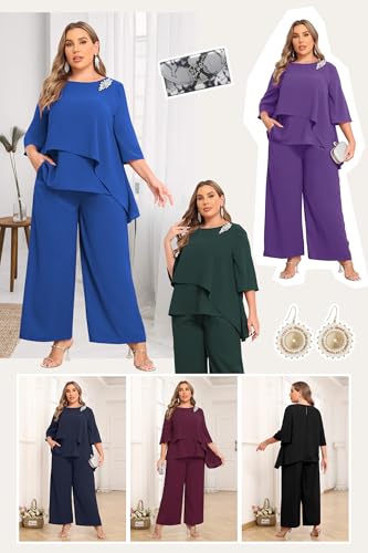 Chic Navy Plus Size Pant Suit for Weddings and Parties - Image 6