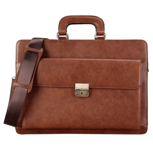 Banuce Leather Briefcase for Men Legal Attorney Lawyer Bag Attache Case for 15.6 Inch Laptop with Lock Detachable and Adjustable Strap Business Travel Vintage Gradient Brown