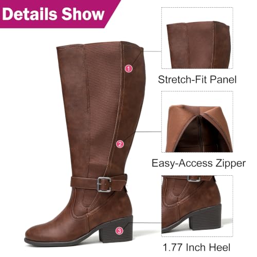 Image of Luoika Women's Extra Wide Calf Heeled Knee High Boots. | Wide Width, Winter Boots, Block Heel, Adjustable Buckle, Round toe