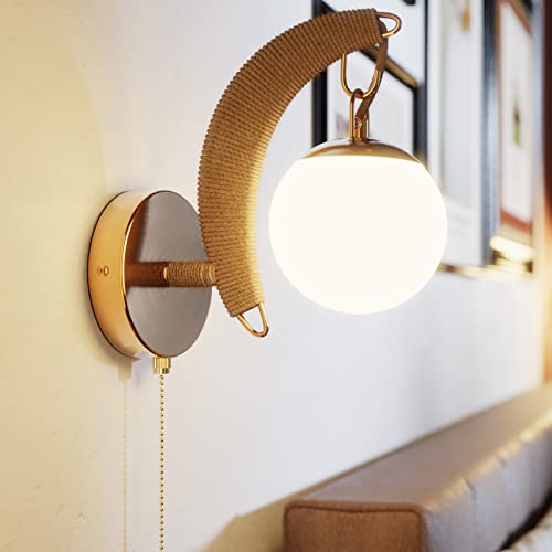 Jackyled Modern Wall Sconce Hardwired With Pull Chain Switch, Moon Shape Decorative Wall Light For Vanity, Bedrooms, Living Rooms, Hallways (G9 Bulbs Included), Gold Brass #TOP30