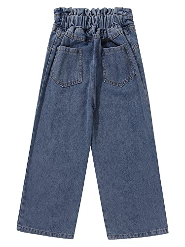 Kids Girls Distressed Wide Leg Jeans High Elastic Waist Buttons Front Denim Pants Baggy Trousers with Pockets4