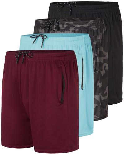 Image of Real Essentials 4 Pack: Men's 7 inch Athletic Running Quick Dry Mesh Shorts with Zipper Pockets (Available in Big & Tall)