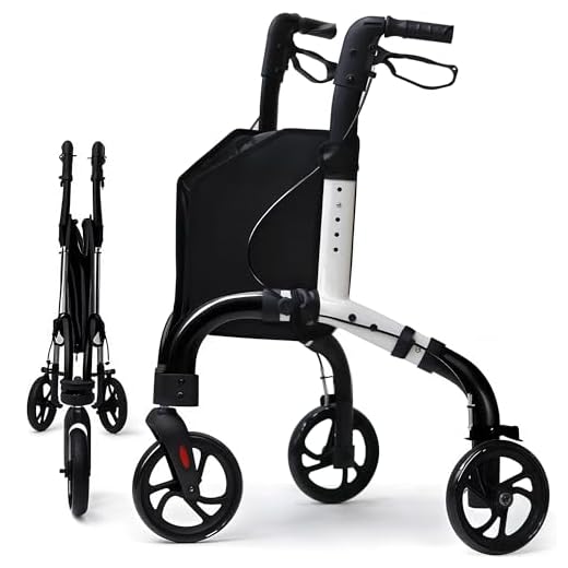 Premium 3 Wheel Rollator Walker for Seniors, Lightweight Foldable Elderly Three Wheeled Rollator with Storage Bag, Aluminum Mobility Aid Rolling Walker