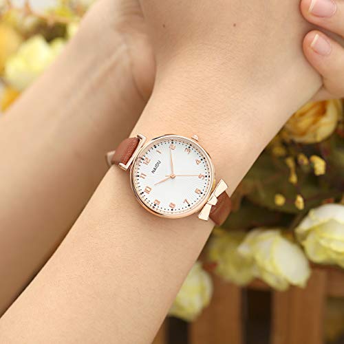 Top Plaza ATPUS69123 Womens Ladies Classic Simple Leather Analog Quartz Wrist Watch Rose Gold Case Arabic Numerals Casual Dress Watches thumb #1