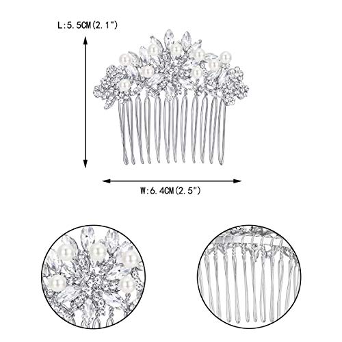 Ever Faith Wedding Hair Accessories Austrian Crystal Cream Simulated Pearl Bridal Bride Leaf Flowers Hair Comb Clear Silver-Tone #TOP2