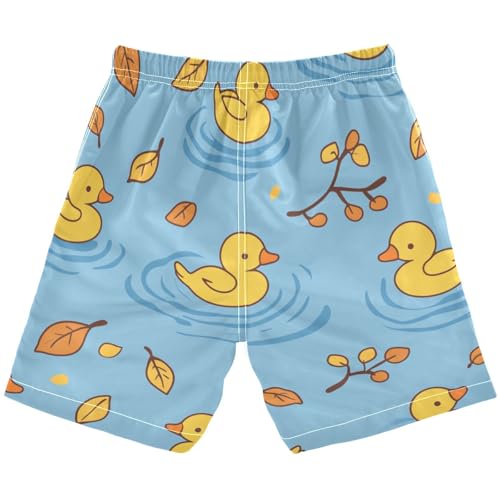 Boys Beach Board Shorts Yellow Duck Cartoon Swim Trunk Teen Swimwear 8-16Y2