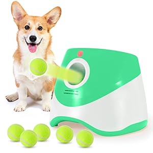 SOCO Dog Ball Launcher Automatic,10-30 FT Distance, USB Rechargeable Ball Thrower, LED Indicator Dog Toy, Included 6 Mini Tennis Balls (2″) for Small and Medium Dogs