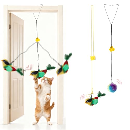 ottmat Interactive Cat Toys for Indoor Cats Fun Self-Play Hanging Door Toy for Kitten 2 Pack Door Hanging Bird Toy with Squeaky Sound for Bored Indoor Adult & Kitten