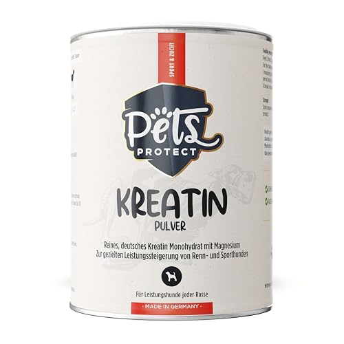 Pets Protect Kreatin Monohydrat Pulver Hunde - Futterergänzung Sporthunde & Wettkampfhunde mit Magnesium - Nährstoffmangel Hund ausgleichen - Futtermittel Sporthunde Nahrungsergänzung - geprüft