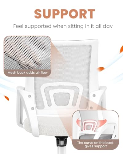 Image of NEO CHAIR Office Desk Computer Chair Ergonomic Mesh Gaming Cushion Seat with Comfy Lumbar Mid Back Support Adjustable Height Swivel Rolling Wheels for Home Task (Ivory)