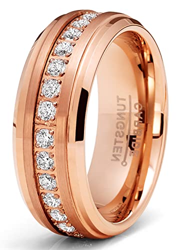 Metal Masters Rosegold-tone Tungsten Carbide Eternity Ring Wedding Band Round CZ 8MM2