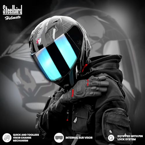 Image of Steelbird SBA-20 Strange ISI Certified Flip-Up Graphic Helmet for Men with Inner Silver Sunshield