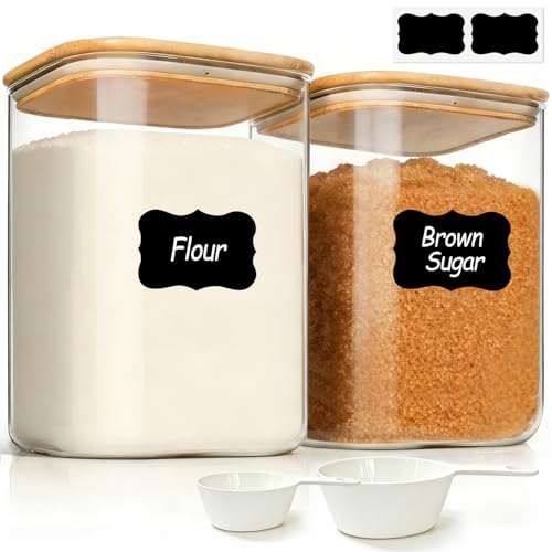 ComSaf 2Pcs Large Glass Storage Containers with Lids 4Qt, 1 Gallon Wide Mouth Flour Sugar Storage...