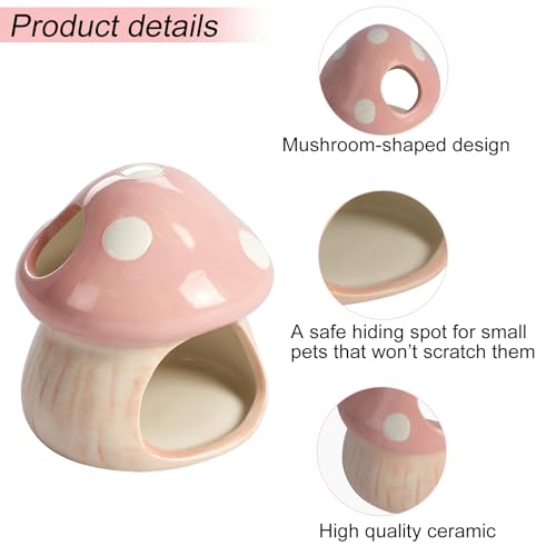 Image of Cute Aquarium Mushroom House Betta Fish Tank Accessory Decor Mini Ceramic Fish Hideout Shrimp Cave Ornament (Pink)