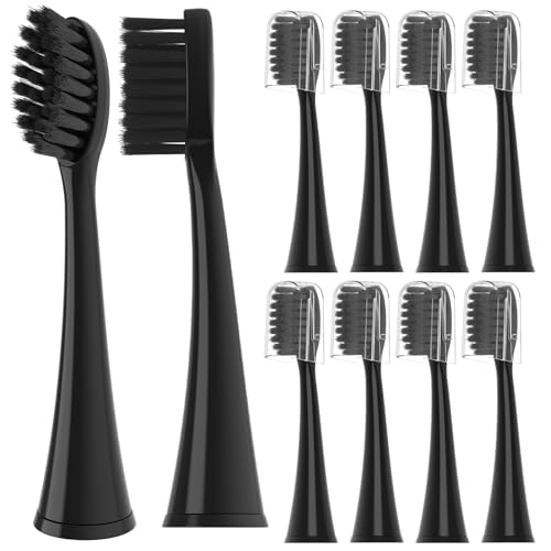 10 Pack Replacement Toothbrush Heads Compatible with Burst Electric Toothbrush YMPBO Toothbrush Heads for Burst Sonic Toothbrush Deep Cleaning Bristle Design Black
