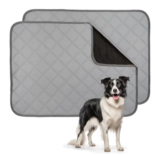 TUHDWJ 2 Pack Washable Puppy Pads, Reusable Dog Training Pads, Super Absorbent Waterproof Dogs Pee Pads, Fast Drying Non Slip Reusable Puppy Pads for Indoor, Outdoor, Car Travel (45x60 cm)