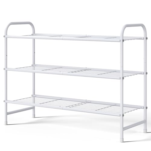 Image of Kitsure Shoe Rack - Stainless Steel Shoe Organizer, Sturdy Shoe Rack for Closet and Front Door Entrance, Free Standing Shoe Shelf, Closet Organizers and Storage, 25.6 inch Wide - 3 Tier, White