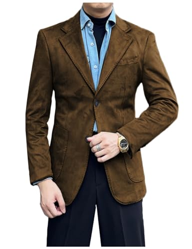 Men's Suede Single Breasted Blazer Sport Coat Notch Lapel Casual Business Jacket