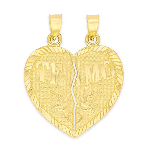 14k Real Solid Gold Te Amo Breakable Heart Pendant to Share with a Loved One, I Love You Jewelry Gifts for Her