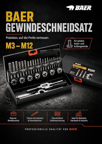 BAER Gewindeschneider Set M3-M12 HSS-G für Innen- und Außengewinde
