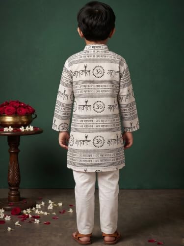 Image of AJ DEZINES Boys Cotton Full Sleeve Letter Printed Kurta Pajama Set for Kids - Ethnic wear | Special Occasion & Traditional Outfit |Boys Kurta Set - Regular Fit