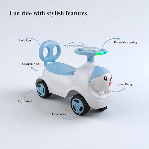 Image of kidsROAR Push Ride On Car for Kids 1-5 Years | Baby Push Car with Music, 3D Lights & Backrest | Premium Ride On Toy Supports Up to 35kg (Cartoon, Blue)