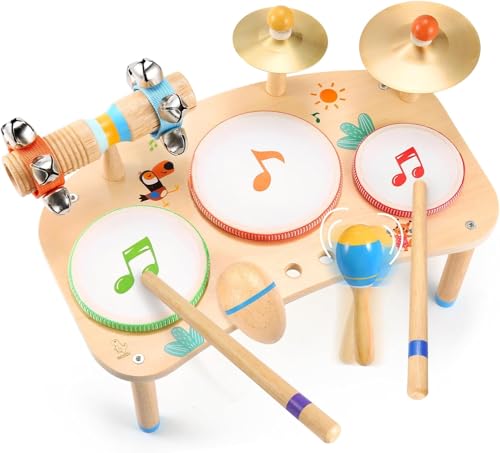 Tamburo Giocattolo In Legno Con Cinturino Regolabile – Set Musicale Educativo Per Bambini 2-5 Anni, Diametro 15 Cm