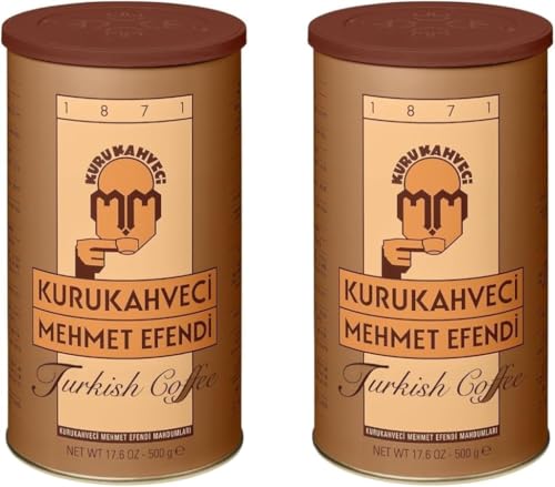 KURUKAHVECI MEHMET EFENDI Turkish Coffee, Arabica Beans, Roasted Ground,Rich Aroma, Fresh, Medium to Heavy-bodied, Original Taste Since 1871 (17.6 OZ / 500 Gr) Pack of 2