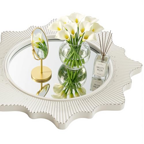 20" Boho Circle Wall Mirror White Wooden Framed Sun Mirror Round Bathroom Mirror Decorative Hanging Vanity Mirror with Tassels Nursery Mirrors for Girl Living Room Bedroom Entryway - Image 4