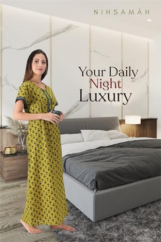 Image of NIHSAMAH Cotton Nighty for Women with Pocket, Premium Printed Long Nighty | Comfortable & Fancy Sleepwear /Nightwear
