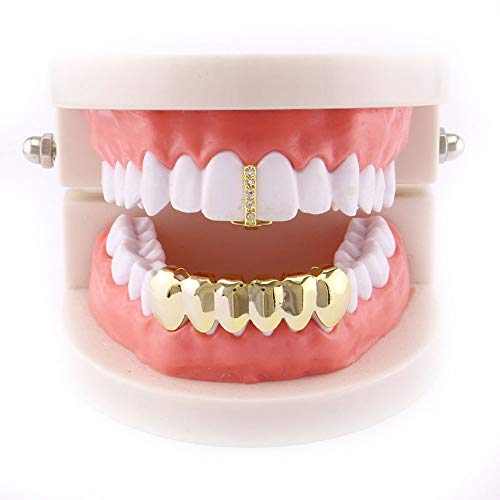 18k Gold Silver Plated 1 Single Top Pave Full CZ Bar Grillz Teeth Top and 6 Bottom Set Grills
