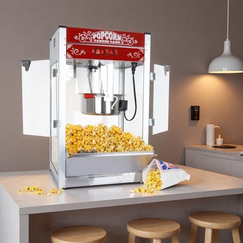 Image of 16 Oz Commercial Popcorn Machine, Countertop Popcorn Maker for 80 Cups per Batch, Bar Theater Style Popper with Scoop & Spoons, for Home Movie, Family Gatherings, and Concession Stands, Red