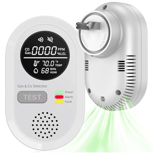 8-in-1 Natural Gas Leak Detector & Carbon Monoxide Detectors - Monitor CO, Natural Gas, Temperature & Humidity HD Screen with Gas & CO Monitor Alarm Sound Warning for Home, RV, Apartment Safety (1)