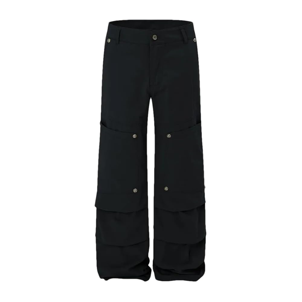 Men'S Rivet Detail Cargo Pants Pleated Front Multi-Pocket