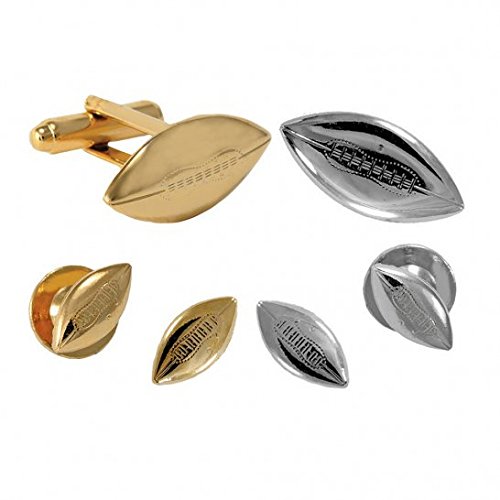 David's Formal Wear Footballs Tuxedo Studs and Cufflinks Silver Trim