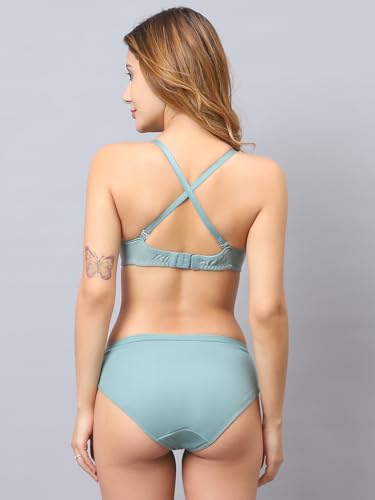 Image of Cotton Blend Light Padded Non Wired Full Coverage Bra and Panty Set Lingerie Set for Girls and Women