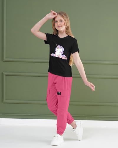 Image of ARTMINE Girls' 2 Piece Outfits Casual Drawstring Jogger Pants and Basic Short Sleeve Top Set, 6-14 Years