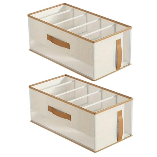 Temeemeg 2Pcs Closet Storage Baskets 5 Compartment Handbag Organizer Foldable Fabric Storage Bins with Clear Window for Clothes Purses Accessories Beige