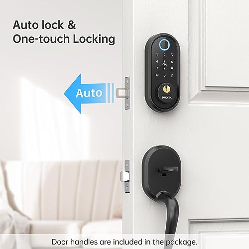 Smart Locks For Front Door, Smonet Front Door Lock Set Keyless Entry With Handle, Bluetooth Electronic Fingerprint Deadbolt Digital Keypad Door Lock Auto Lock Work With Alexa, Easy To Install #TOP3