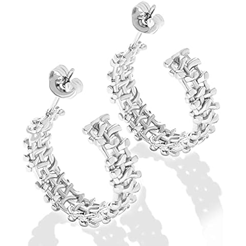 Fluidable Cathy Hoop Earrings, 21MM 18K White Gold Earrings For Women And Ladies, Silver Earrings, 21MM Medium Chunky Thick Hoop Earrings, Weave Half Hoop Earrings, Gift For Anniversary Cover