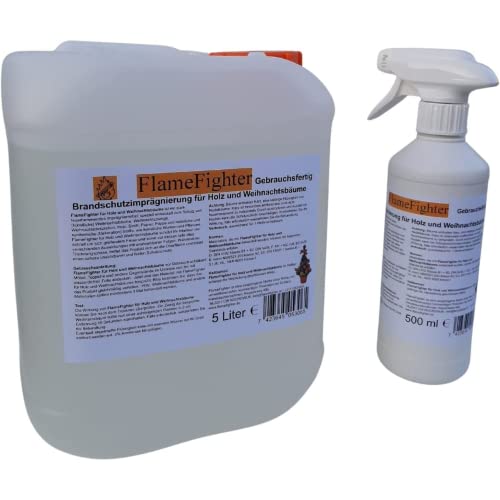 FlameFighter - 5 Liter Brandschutzimprägnierung für Holz, Papier und Weihnachtsbäume - Brandschutzmittel - Brandausbreitungstest bestanden - Brandschutzklasse 1 - DIN 4102 B1 möglich